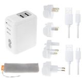 Ally Haweel Universal Seyahat Şarj Adeptör iPhone Uyumlu ve 1 Mikro USB Şarj Kablosu Set AL-33369 - Beyaz