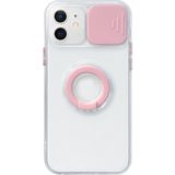 Ally iPhone 12 Mini 5.4inç Kılıf Sürgülü Kamera Lens Korumalı Yüzük Standlı Silikon Kılıf ALL-35492 - Pembe