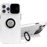 Ally İphone 12 Pro Max Kılıf Sürgülü Kamera Lens Korumalı Yüzük Standlı Silikon Kılıf-(5775)