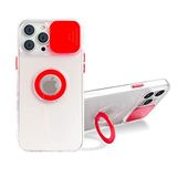 Ally iPhone 12 Pro Max Kılıf Sürgülü Kamera Lens Korumalı Yüzük Standlı Silikon Kılıf KIRMIZI