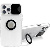 Ally iPhone 12 Pro Max Kılıf Sürgülü Kamera Lens Korumalı Yüzük Standlı Silikon Kılıf SİYAH