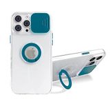 Ally iPhone 12 Pro Max Kılıf Sürgülü Kamera Lens Korumalı Yüzük Standlı Silikon Kılıf YEŞİL