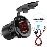 Ally Qc 3.0 Motosiklet Araba Dual Usb Şarj Soket Led Voltmetre Pa Siyah