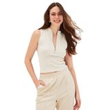 ALLYCO Fermuar Detaylı Slim Fit Kolsuz Örme Bluz,Açık Bej XS