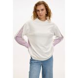 Allyco Kolu Gömlek Detaylı Örme Ekru Lila Sweatshirt