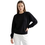 ALLYCO Taşlı Bisiklet Yaka Siyah Örme Rahat Kalıp Sweatshirt,Siyah S