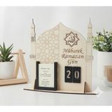 Allywood Dualı ve Hadisli Ahşap Ramazan Geri Sayım Takvimi + 6 X 8 cm ahsap kutu hediyeli ( rakamlar ve gunluk kartlar ürüne dahildir ) - Bej