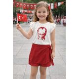Alm 23 Nisan Atatürk Baskılı Tişört Şort Etekli 2'li Takım - Kırmızı - Beyaz - 5 Yaş
