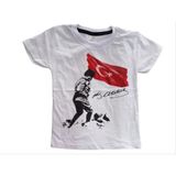Alm Atatürk Bayrak Baskılı Tişört - 9 - 10 Yaş - Beyaz