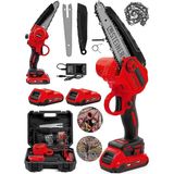Alman 198 Vf 10 Ah 25 cm Bakır Sargılı Akülü Dal Kesme Budama Testere Bıçkı Makinesi Kırmızı