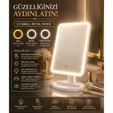 Almanara Project LED Işıklı Dokunmatik Makyaj Aynası 3 Renk Modlu Ayarlanabilir Masaüstü Kozmetik Aynası Beyaz