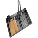 Almaya Tools Tezgah Üstten Bataryalı Akıllı Teknolojik 75*45 304 Paslanmaz Inox Eviye Seti 1 Milim - Siyah