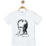 Alme ATATÜRK BASKILI ÇOCUK TİŞÖRT %100 Pamuk (Bir Beden Büyük Önerilir) - 001-Beyaz - 16 Yaş