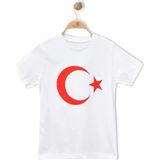 Alme TÜRK BAYRAK BASKILI AY YILDIZLI BEYAZ ÇOCUK TİŞÖRT %100 Pamuk (Bir Beden Büyük Önerilir ) - 001-Beyaz - 6 Yaş