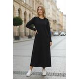 Almila Bisiklet Yakalı Uzun Kollu Uzun Penye Elbise 2031 - Siyah - 4XL - 5XL