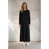 Almila Bisiklet Yakalı Uzun Kollu Uzun Penye Elbise 2031 - Siyah - Beyaz - 2XL - 3XL