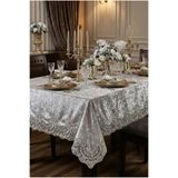 Almila Home Gri Kadife Masa Örtüsü 160x220 Cm Lüks Fransız Güpürlü Leke Tutmaz