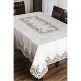 Almila Home Krem Kadife Masa Örtüsü 160x220 Cm Lüks Fransız Güpürlü Leke Tutmaz