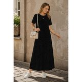 Almila Kısa Kollu Maxi Penye Elbise 2029 - Uzun Penye Elbise - L - XL - Siyah - Beyaz
