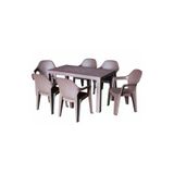 Almina 80X140 Rattan Camsiz Masa 6 Koltuklu Polo Rattan Sandalye Balkon Bahce Masa Takimi