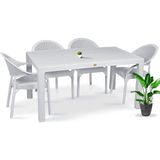 Almina Bambu Pro 4'lü 80X140CM Rattan Bahçe Balkon Masa Takımı 4 Kişilik Camsız Set Beyaz - Dikdörtgen