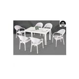 Almina Bambu Pro 90X150cm Rattan Bahce Balkon Masa Takimi 6 Kisilik Camsiz Set Beyaz
