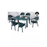Almina Bambu Pro Rattan Camsiz 80X140cm Masa 6 Kisilik Sandalye Takimi Bahce Balkon Teras Seti Antrasit