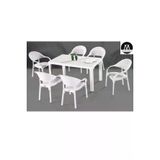 Almina Bambu Pro Rattan Camsiz 80X140cm Masa 6 Kisilik Sandalye Takimi Bahce Balkon Teras Seti Beyaz