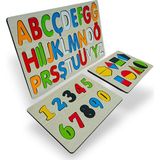 Almina Bigibigi Ahşap Alfabe, Geometri, Rakam Puzzle 3'lü Set 62 Parça Eğitici 3+ Yaş İçin