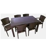 Almina Italy 80x140 Kahverengi Renk Camsız 6 Kişilik Rattan Desenli Bahçe Masa Takımı