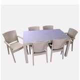 Almina Italy 80x140 Kapuçino Renk Camlı 6 Kişilik Rattan Desenli Bahçe Masa Takımı