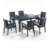 Almina Italy 90x150 Antrasit Renk Camlı 6 Kişilik Rattan Desenli Bahçe Masa Takımı
