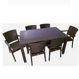 Almina Italy 90x150 Kahverengi Renk Camlı 6 Kişilik Rattan Desenli Bahçe Masa Takımı