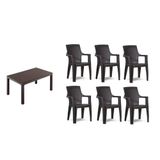 Almina Italy Pro Rattan 80x140 cm Masa 6 Adet Sandalye Acı Kahve Renk Bahçe Mobilya Takımı