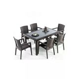 Almina Italy Rattan Masa Takimi 6 Kisilik 90X150 Camsiz Rattan Masa Takimi Bahce Mobilyasi