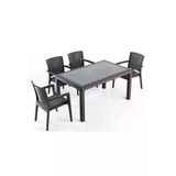 Almina Italy Rattan Takim 70X100 Cm Camsiz Masa 4 Adet Rattan Sandalye Balkon Ve Bahce Mobilyasi