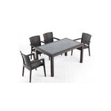 Almina Italy Rattan Takim 70X100 Cm Camsiz Masa 4 Adet Rattan Sandalye Balkon Ve Bahce Mobilyasi