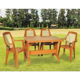 Almina Plastik Masa Takımı 70X120 Katlanır Masa 4 Kişilik Sandalye Bahçe Balkon Teras Masa Takımı Taba Renk - Teak