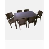 Almina Premium Rattan Masa Takimi 80X140 6'Li Rattan Bahce Takimi Camli Masa Koltuk Seti Koyu Kahverengi