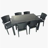 Almina Premium Rattan Masa Takimi 80X140 Camli Rattan Masa 6 Adet Rattan Koltuk Seti Antrasit