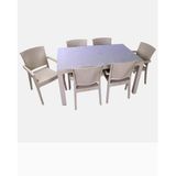 Almina Premium Rattan Masa Takimi 80X140 Cm 6 Sandalyeli Camli Dikdortgen Masa Takimi