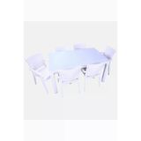 Almina Rattan 80X140 Camli Masa Takimi 6 Kisilik Rattan Desenli Bahce Balkon Beyaz Rattan Masa Takimi