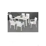 Almina Rattan 80X140 Camsiz Masa Takimi 6 Kisilik Rattan Desenli Bahce Balkon Beyaz Rattan Masa Takimi