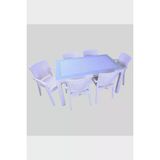 Almina Rattan 90X150 Camli Masa Takimi 6 Kisilik Rattan Desenli Bahce Balkon Beyaz Rattan Masa Takimi