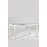 Almina Rattan Masa 90x150 cm Camlı Beyaz Bahçe Balkon Teras Masası
