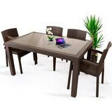 Almina Rattan MAsa Takımı 70X100 Camsız Masa 4 Adet Rattan Sandalye Seti Bahçe Balkon Teras Takımı - 70 x 100 - Kahverengi