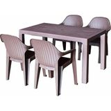 Almina Rattan Masa Takımı 70X100 Camsız Masa 4 Kişilik Polo Rattan Sandalye Seti Balkon Bahçe Teras Takımı - Kahverengi