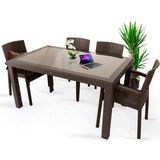 Almina Rattan Masa Takımı 80x140 Camlı Masa 4 Kişilik Rattan Sandalye Bahçe Balkn Teras Takımı Kahverengi - Dikdörtgen - 4Lü