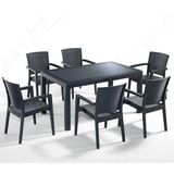 Almina Rattan Masa Takımı 80X140 Camlı Masa Rattan 6 Kişilik Sandalye Seti Bahçe Balkon Teras Takımı Antrasit