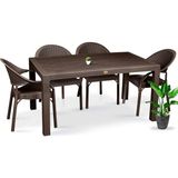 Almina Rattan Masa Takımı 80x140 Camsız Masa 4 Kişilik Bambu Sandalye Seti Bahçe Balkon Teras Takımı - Dikdörtgen
